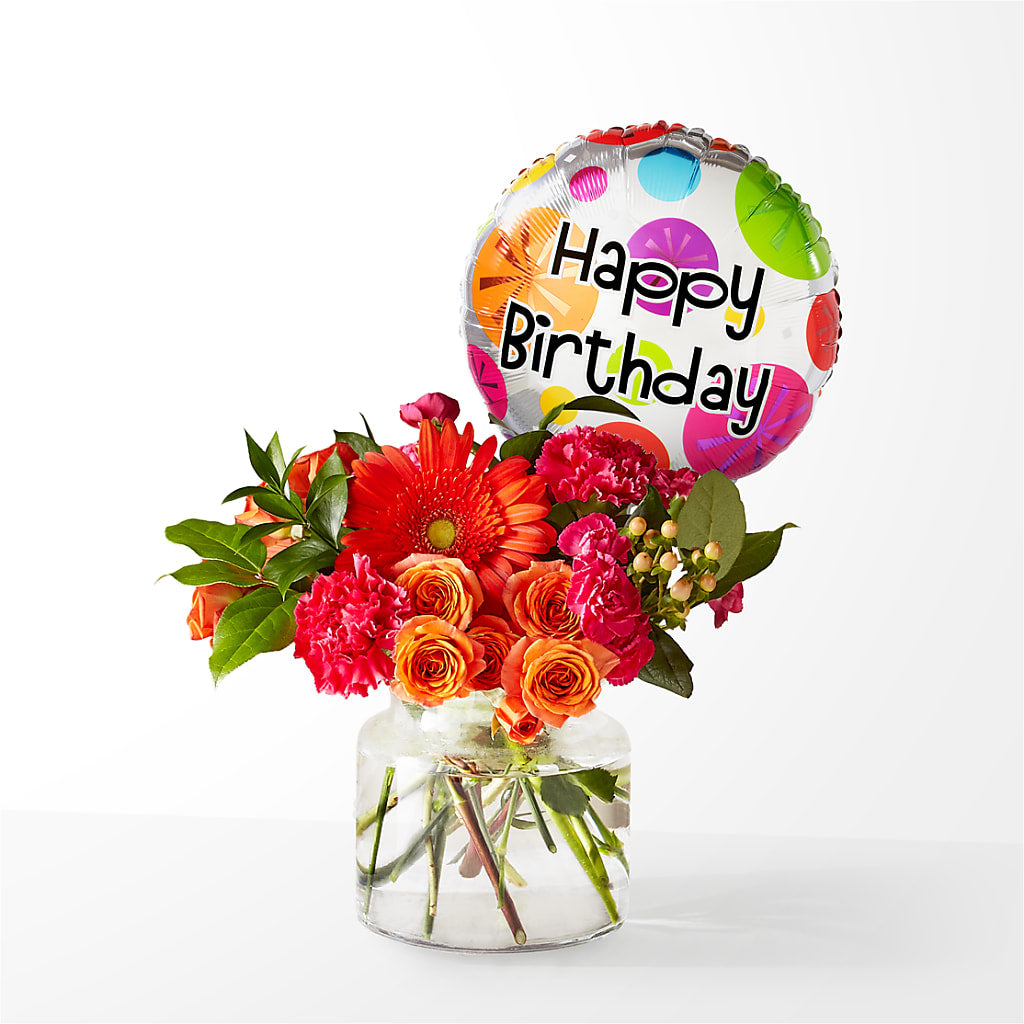 Fiesta Bouquet with Birthday Balloon – SIXTO'S FLOWER SHOP, Union City NJ