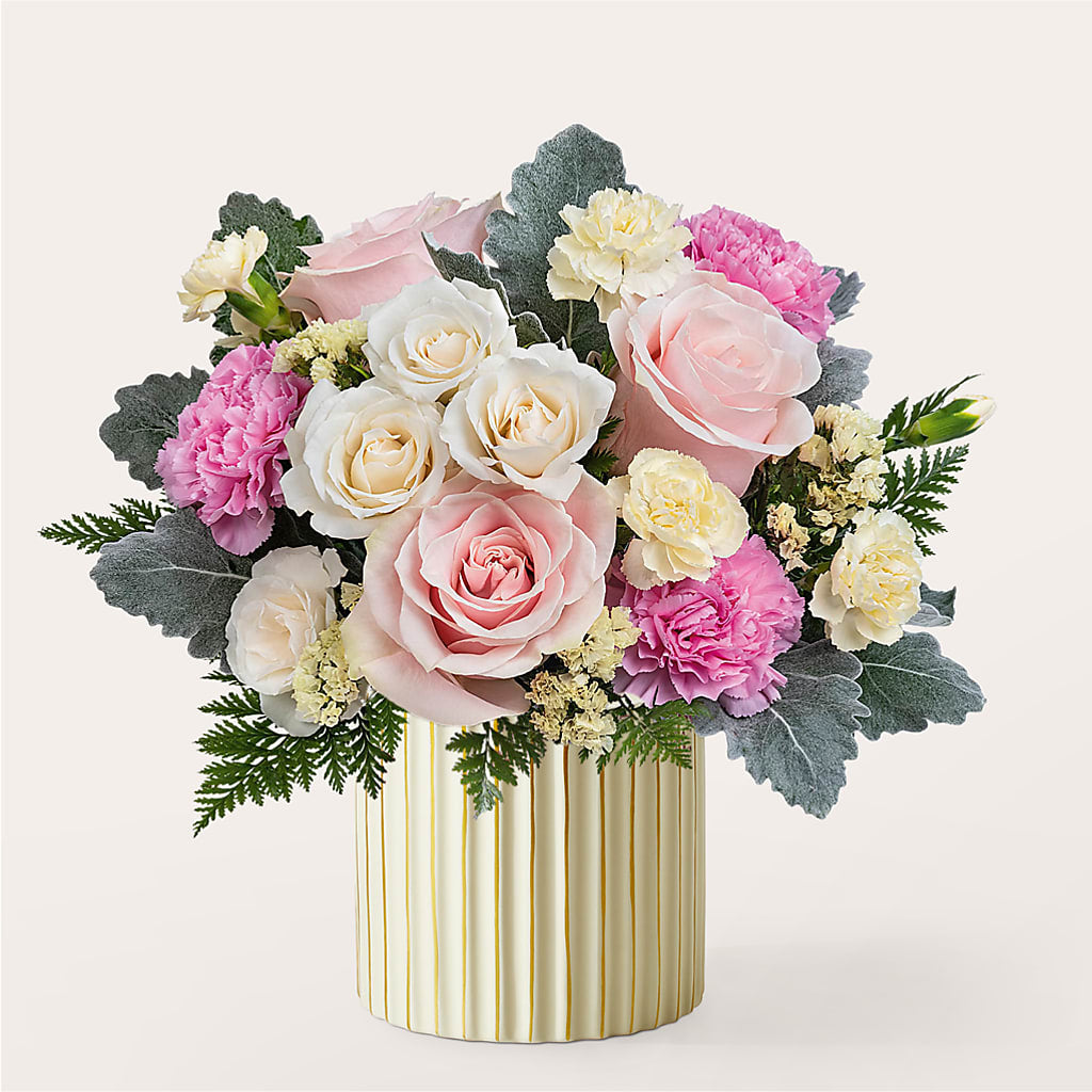 Blissful Moments Bouquet with Ivory Vase – SIXTO'S FLOWER SHOP, Union City NJ