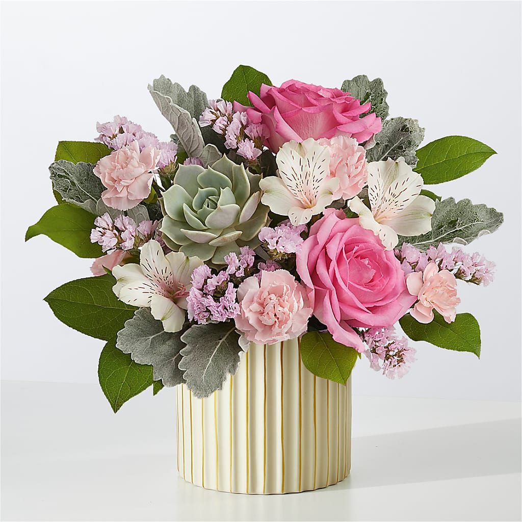 Dusty Rose Bouquet with Ivory Vase – SIXTO'S FLOWER SHOP, Union City NJ