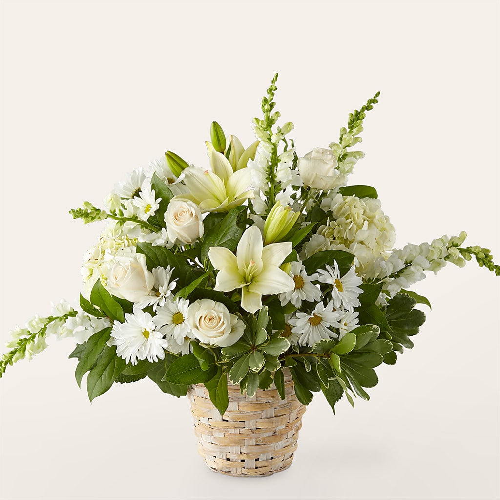 Ivory Elegance Floral Basket – SIXTO'S FLOWER SHOP, Union City NJ