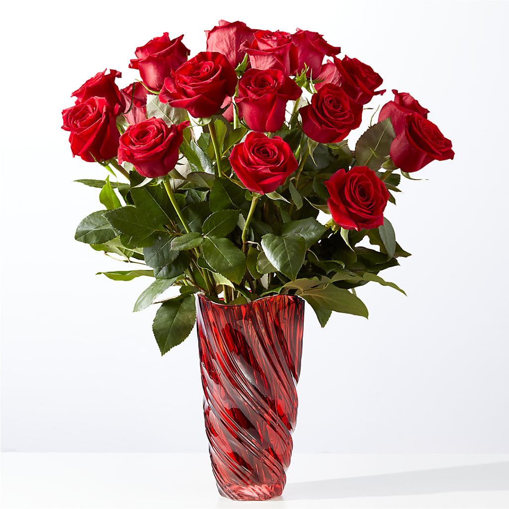 Classic Love Red Rose Bouquet with Luxe Swirl Vase – SIXTO'S FLOWER SHOP, Union City NJ