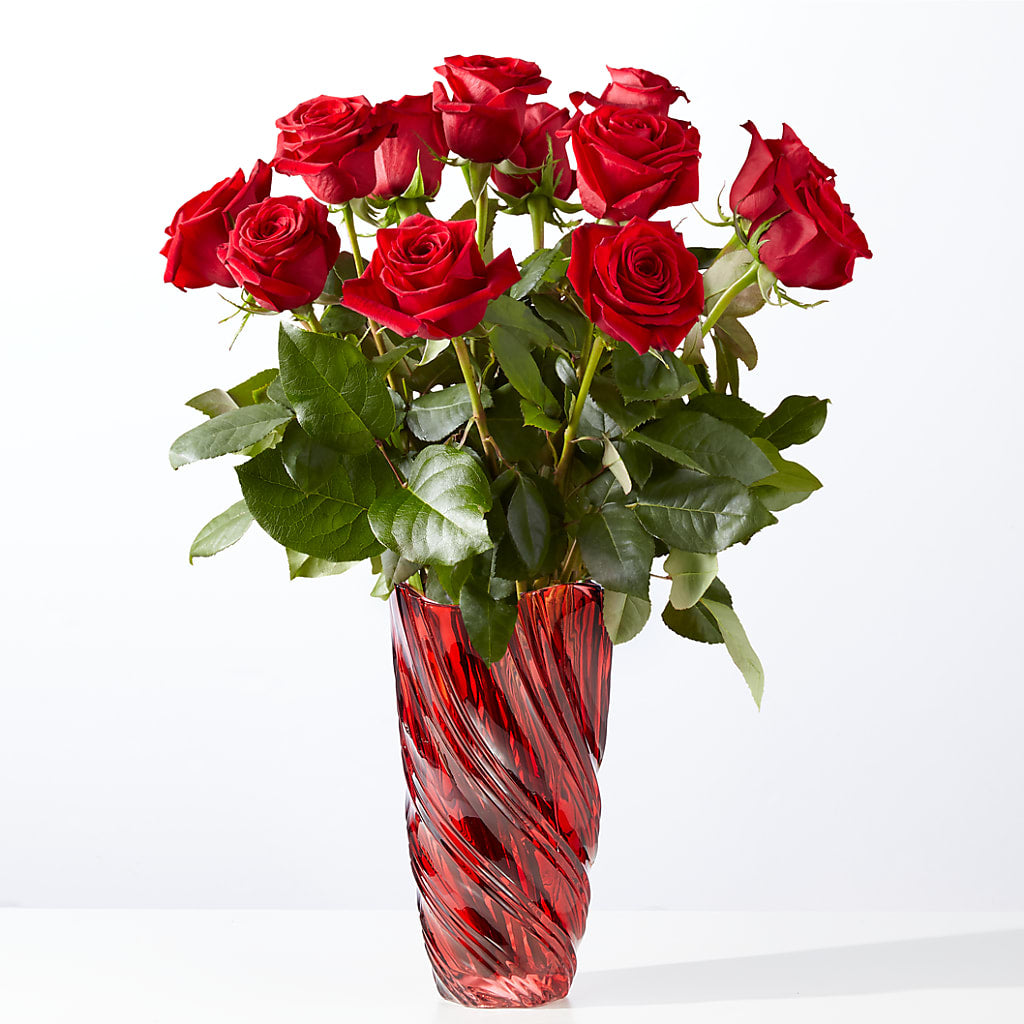 Classic Love Red Rose Bouquet with Luxe Swirl Vase – SIXTO'S FLOWER SHOP, Union City NJ