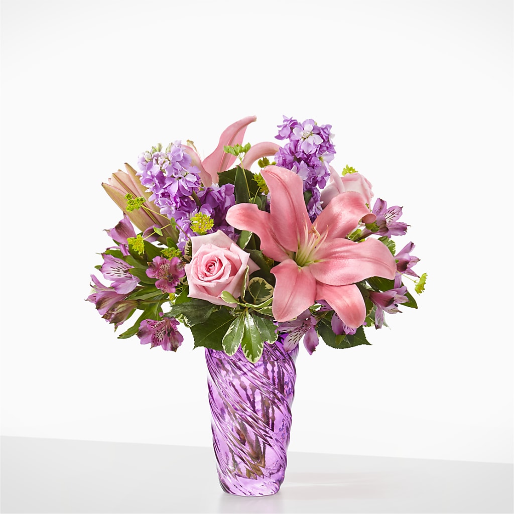 Precious Petals Bouquet with Luxe Swirl Vase – SIXTO'S FLOWER SHOP, Union City NJ