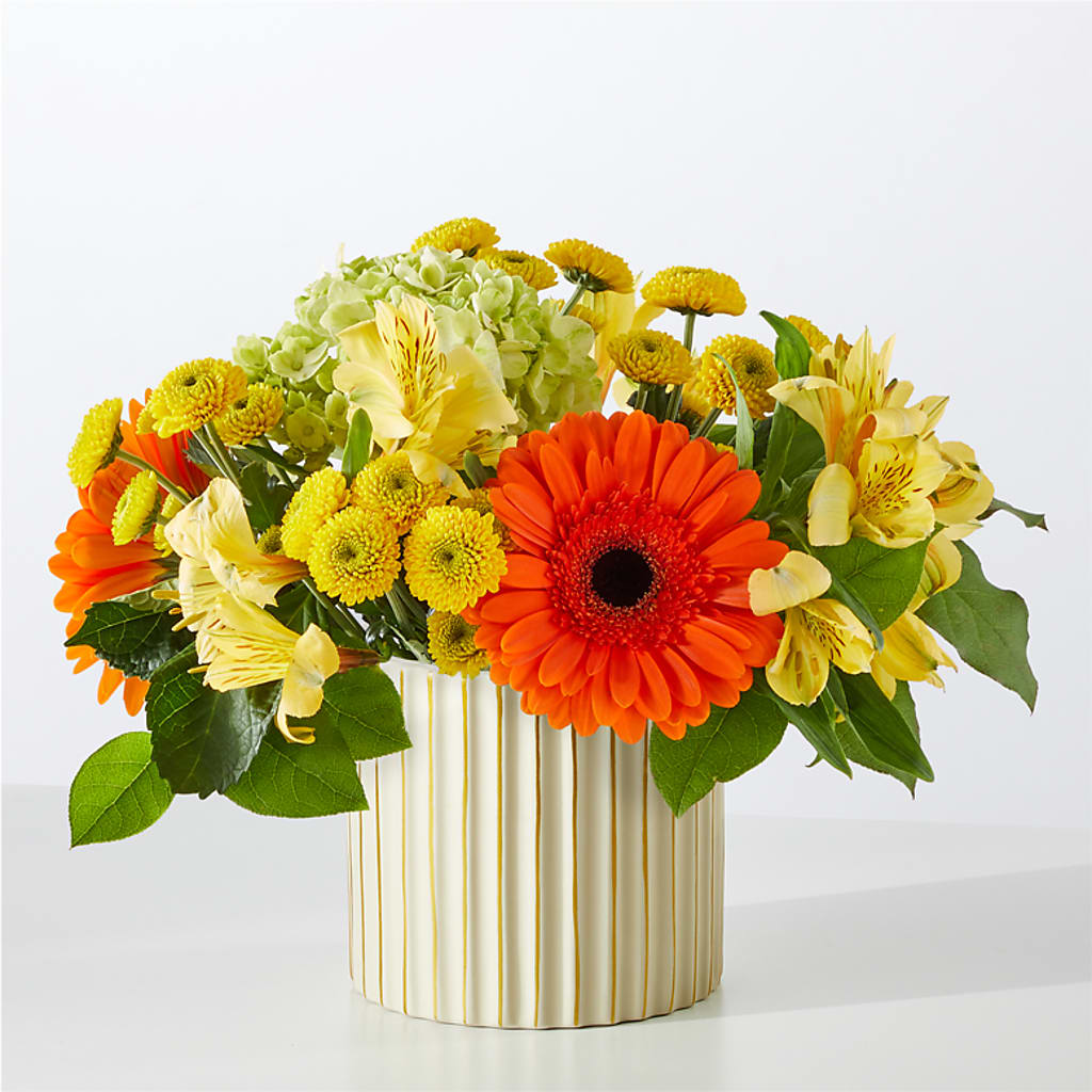 Autumn Sunshine Bouquet with Ivory Vase – SIXTO'S FLOWER SHOP, Union City NJ