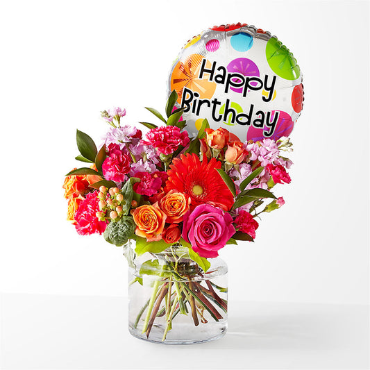 Fiesta Bouquet with Birthday Balloon – SIXTO'S FLOWER SHOP, Union City NJ
