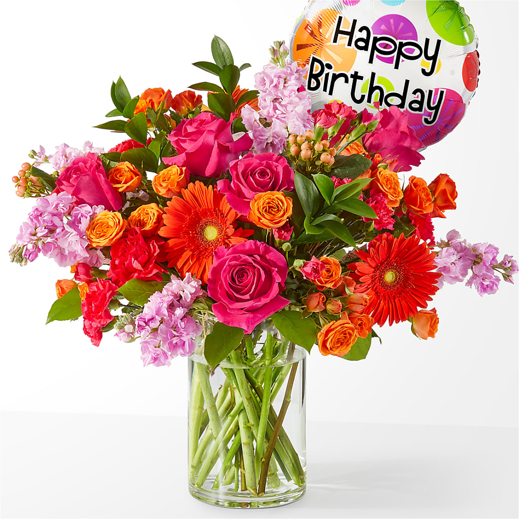 Fiesta Bouquet with Birthday Balloon – SIXTO'S FLOWER SHOP, Union City NJ