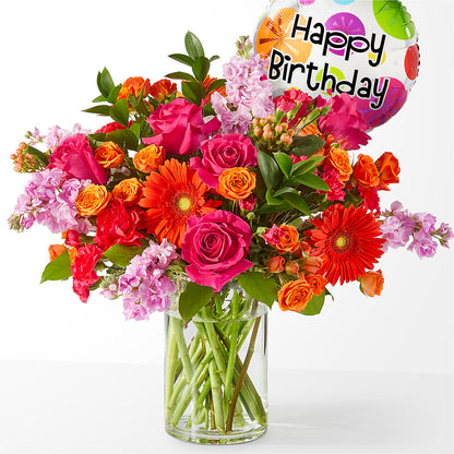 Fiesta Bouquet with Birthday Balloon – SIXTO'S FLOWER SHOP, Union City NJ