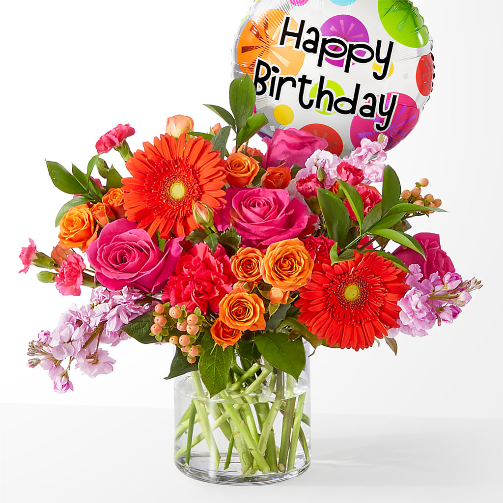 Fiesta Bouquet with Birthday Balloon – SIXTO'S FLOWER SHOP, Union City NJ