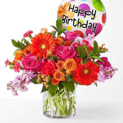 Fiesta Bouquet with Birthday Balloon – SIXTO'S FLOWER SHOP, Union City NJ