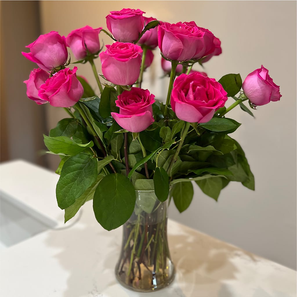 Long Stem Pink Rose Bouquet – SIXTO'S FLOWER SHOP, Union City NJ