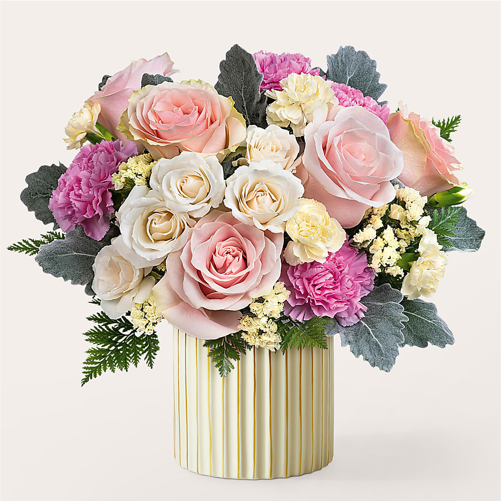 Blissful Moments Bouquet with Ivory Vase – SIXTO'S FLOWER SHOP, Union City NJ