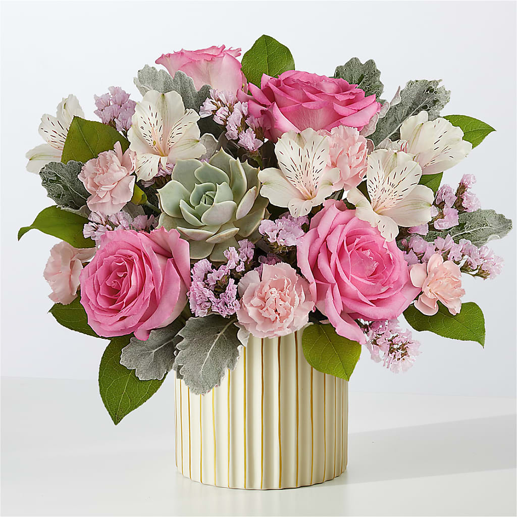 Dusty Rose Bouquet with Ivory Vase – SIXTO'S FLOWER SHOP, Union City NJ