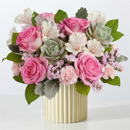 Dusty Rose Bouquet with Ivory Vase – SIXTO'S FLOWER SHOP, Union City NJ