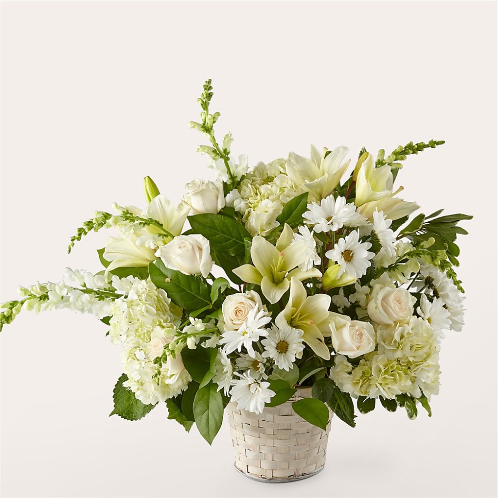 Ivory Elegance Floral Basket – SIXTO'S FLOWER SHOP, Union City NJ