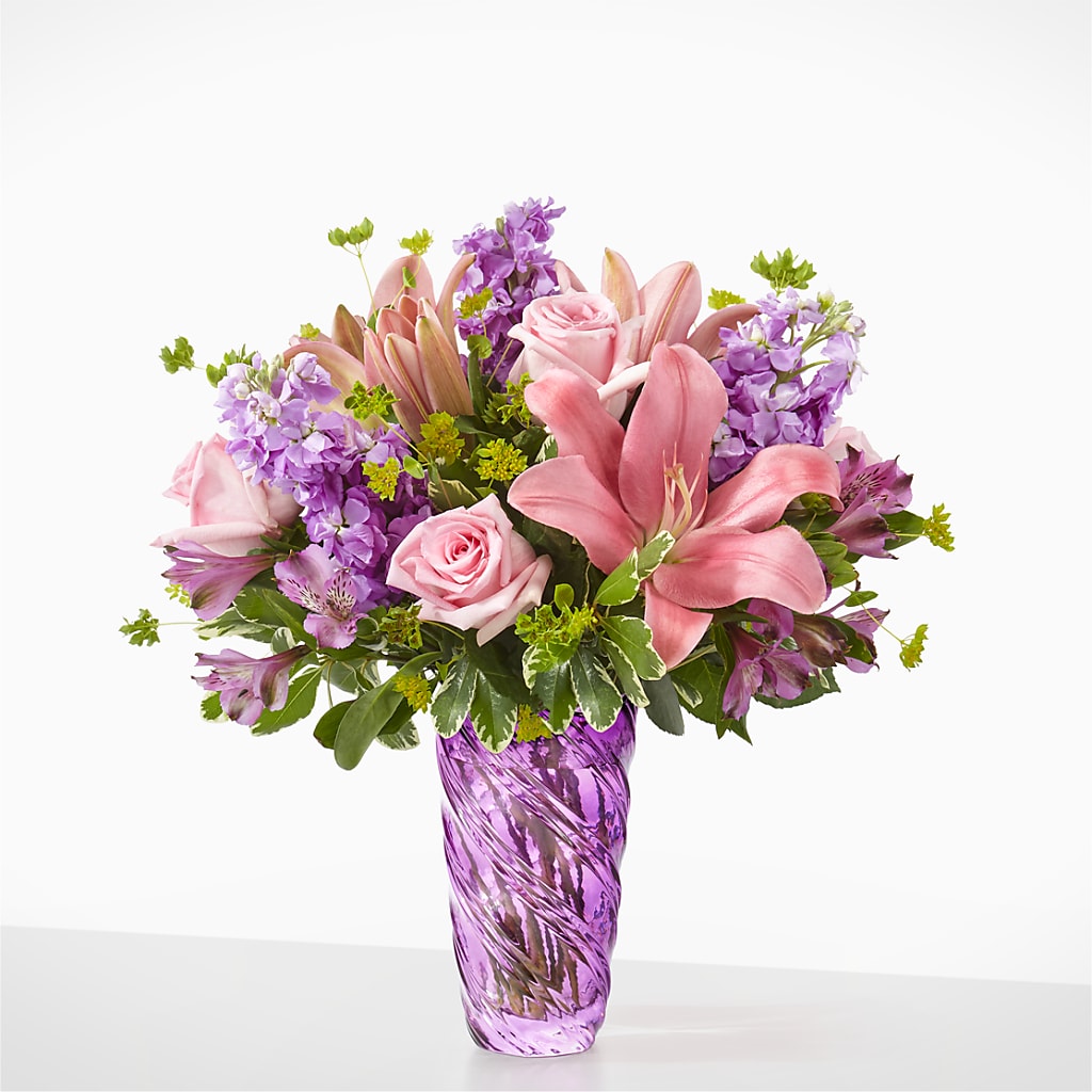 Precious Petals Bouquet with Luxe Swirl Vase – SIXTO'S FLOWER SHOP, Union City NJ