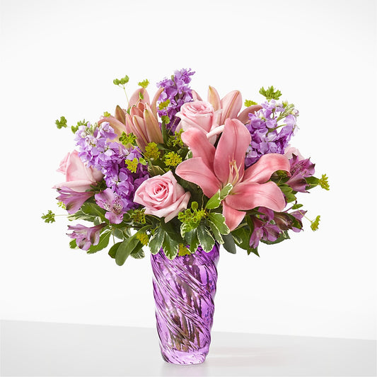 Precious Petals Bouquet with Luxe Swirl Vase – SIXTO'S FLOWER SHOP, Union City NJ