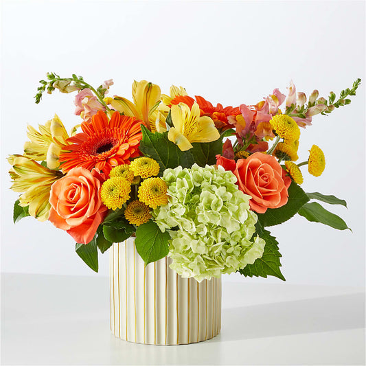 Autumn Sunshine Bouquet with Ivory Vase – SIXTO'S FLOWER SHOP, Union City NJ