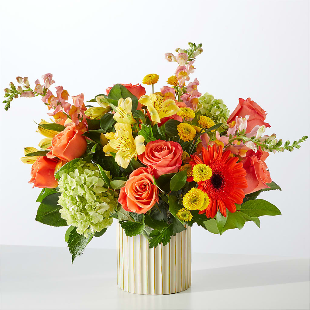Autumn Sunshine Bouquet with Ivory Vase – SIXTO'S FLOWER SHOP, Union City NJ
