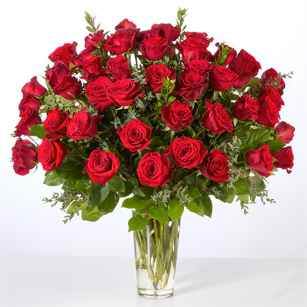Forever Yours Fifty Stem Red Rose Bouquet – SIXTO'S FLOWER SHOP, Union City NJ
