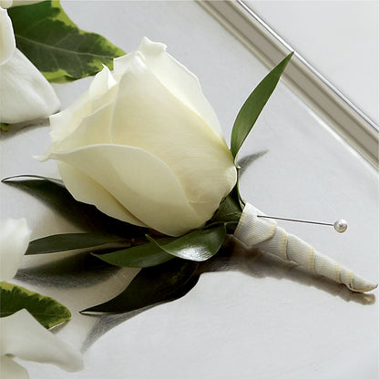 White Rose Boutonniere – SIXTO'S FLOWER SHOP, Union City NJ
