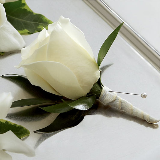 White Rose Boutonniere – SIXTO'S FLOWER SHOP, Union City NJ